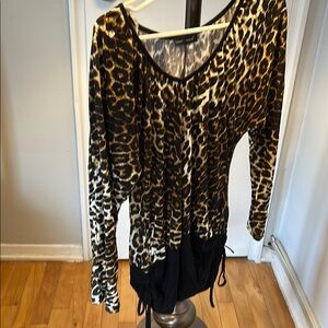 Tan and Brown Ruched Long Sleeve Tunic